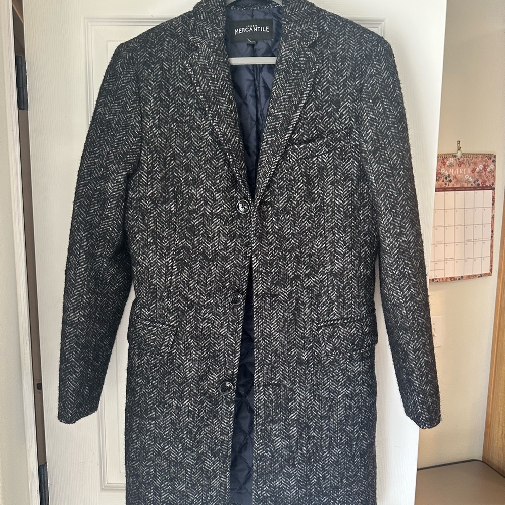 J. Crew Mercantile Black and White Herringbone Coat